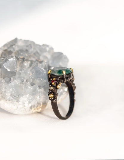 925 Sterling Silver Moss Agate Round Ring