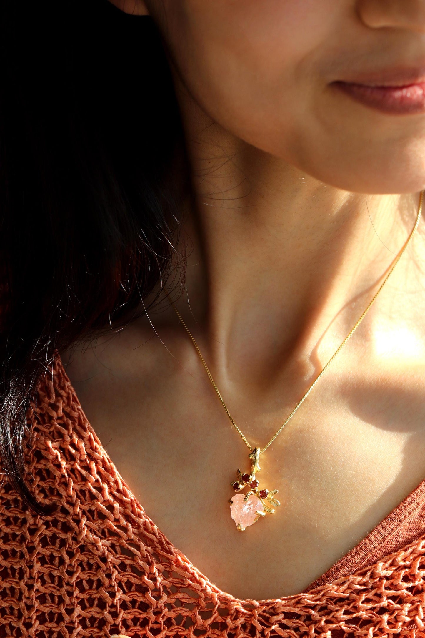 925 Sterling Silver Raw Pink Morganite Necklace