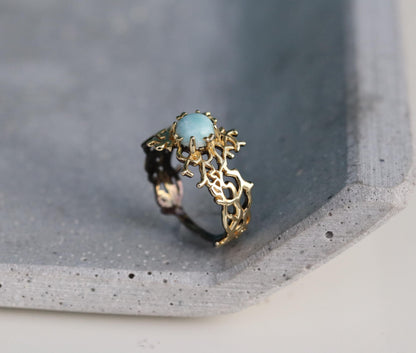 925 Sterling Silver Larimar Ocean Lover Ring