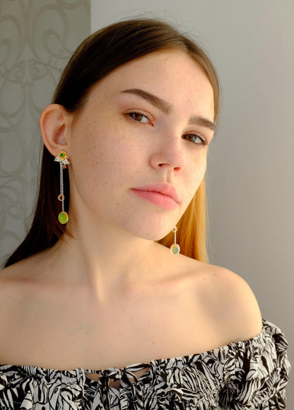 925 Sterling Silver Fire Opal Flower Earrings