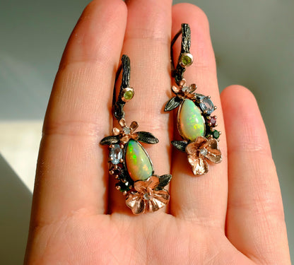 925 Sterling Silver Rainbow Fire Opal Earrings