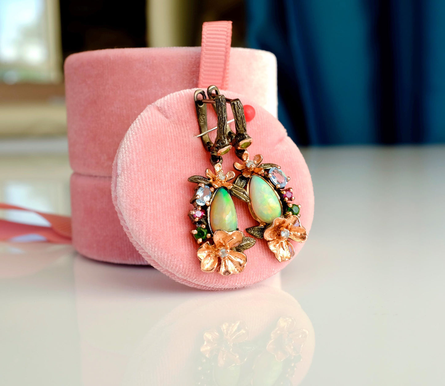 925 Sterling Silver Rainbow Fire Opal Earrings