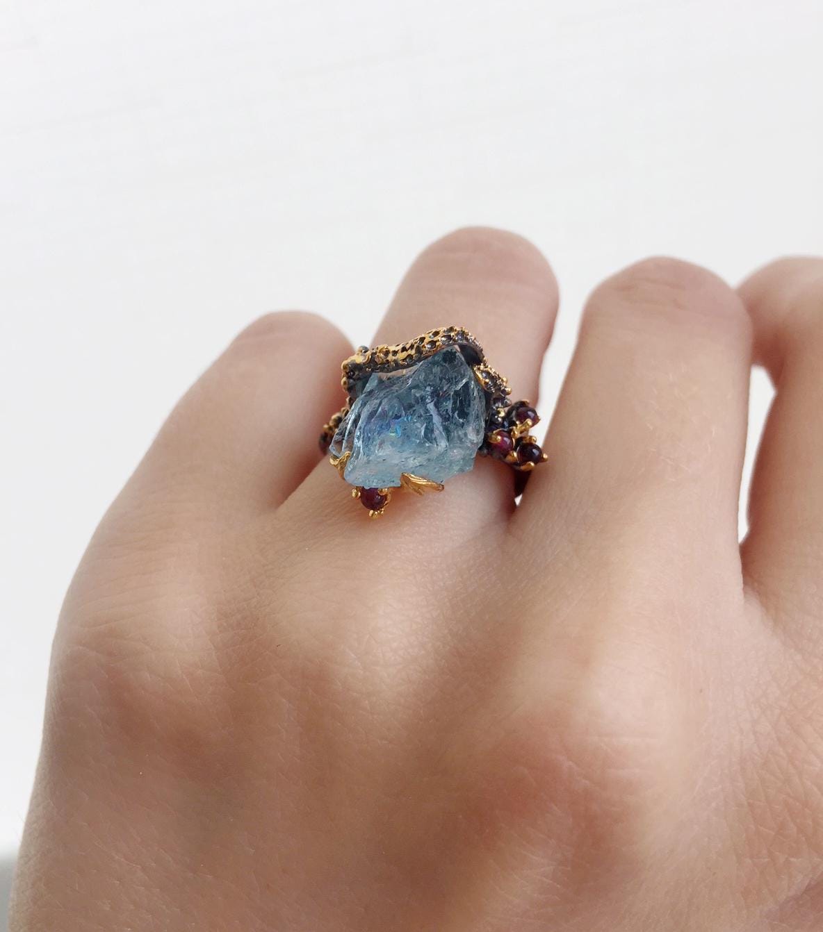 925 sterling silver aquamarine octopus ring