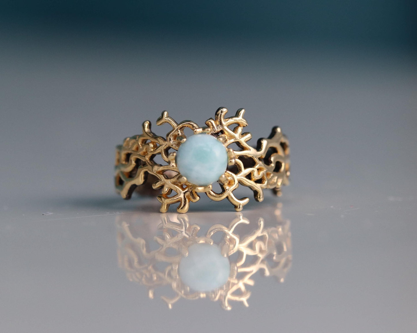 925 Sterling Silver Larimar Ocean Lover Ring