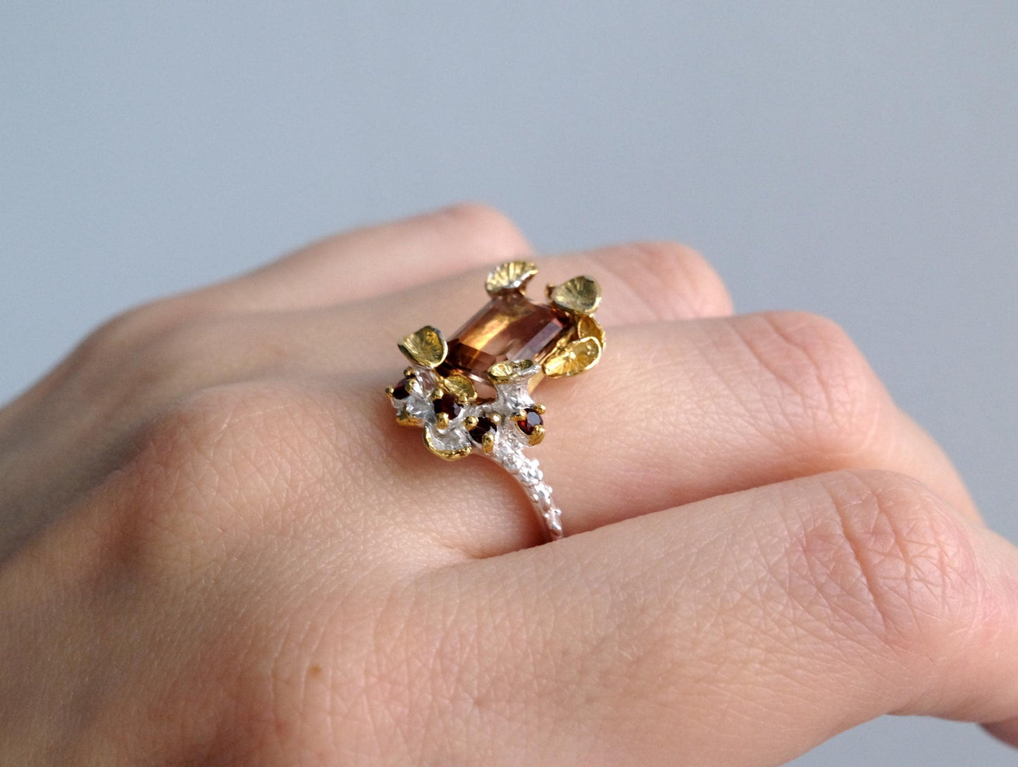 925 Sterling Silver Smoke Quartz  Organic Ring