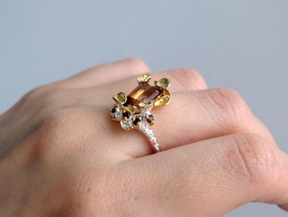 925 Sterling Silver Smoke Quartz  Organic Ring