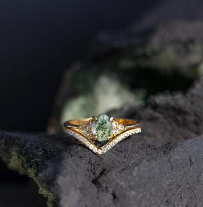 925 Sterling Silver Moss Agate Promise Ring