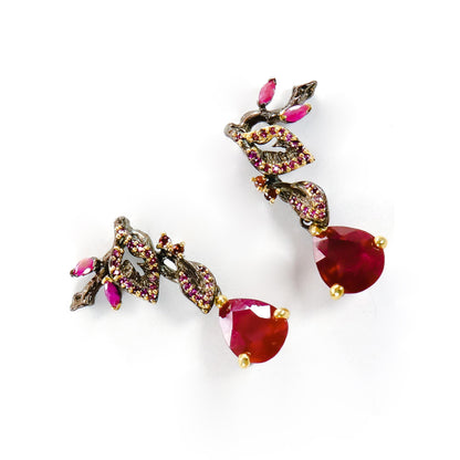 925 Sterling Silver Ruby Leaf Earrings