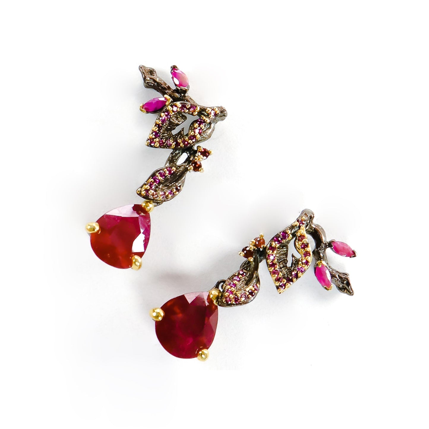 925 Sterling Silver Ruby Leaf Earrings