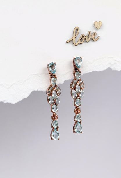 925 Sterling Silver Blue Topaz Art Deco Earrings