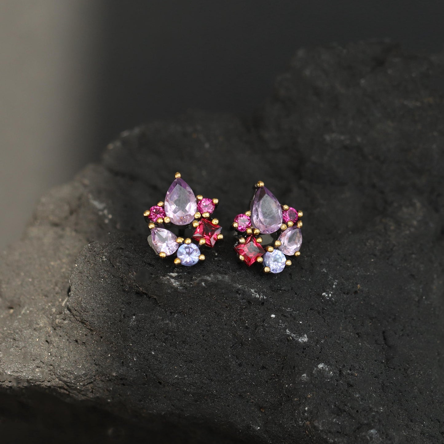 925 Sterling Silver Amethyst Topaz Garnet Stud Earrings
