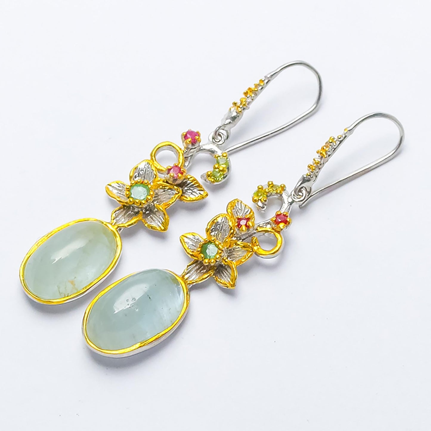 925 Sterling Silver Aquamarine Flower Earrings