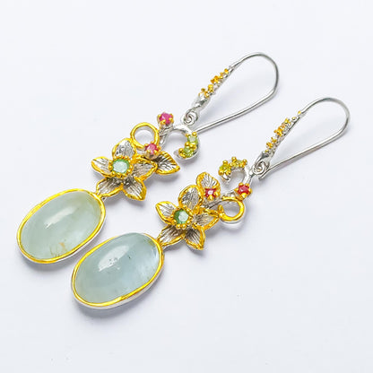 925 Sterling Silver Aquamarine Flower Earrings