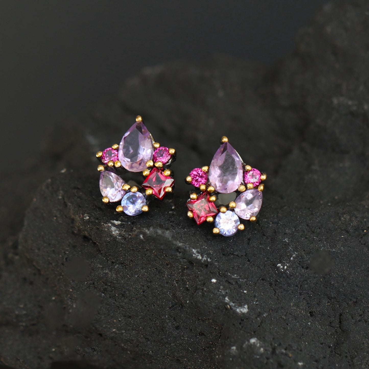 925 Sterling Silver Amethyst Topaz Garnet Stud Earrings