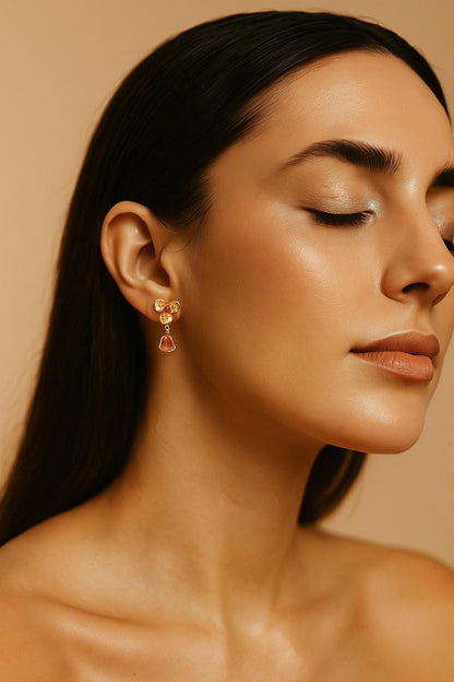 925 Sterling Silver Raw Pink Tourmaline Earrings