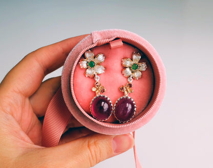 925 Sterling Silver Ruby Flower Earrings