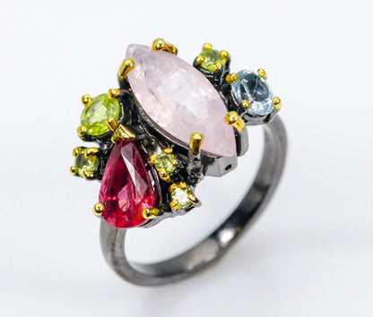 925 Sterling Silver Morganite Cluster Ring