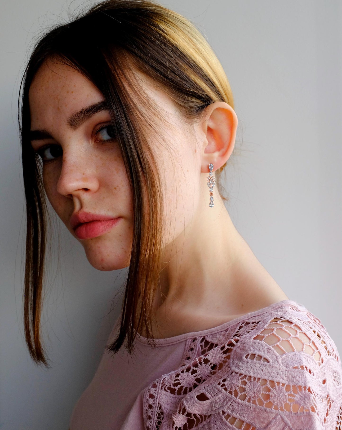 925 Sterling Silver Blue Topaz Art Deco Earrings