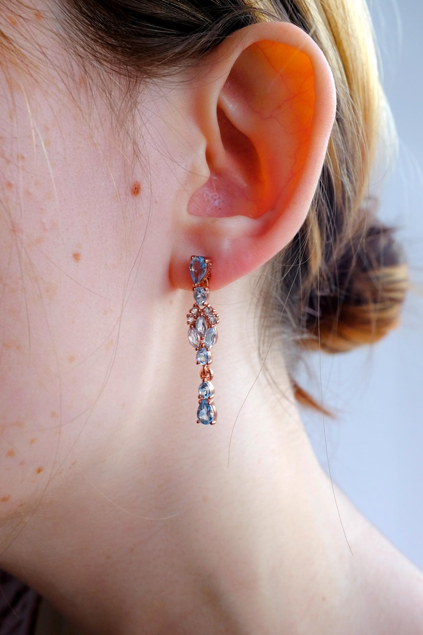 925 Sterling Silver Blue Topaz Art Deco Earrings