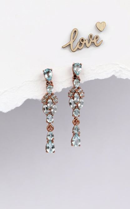 925 Sterling Silver Blue Topaz Art Deco Earrings