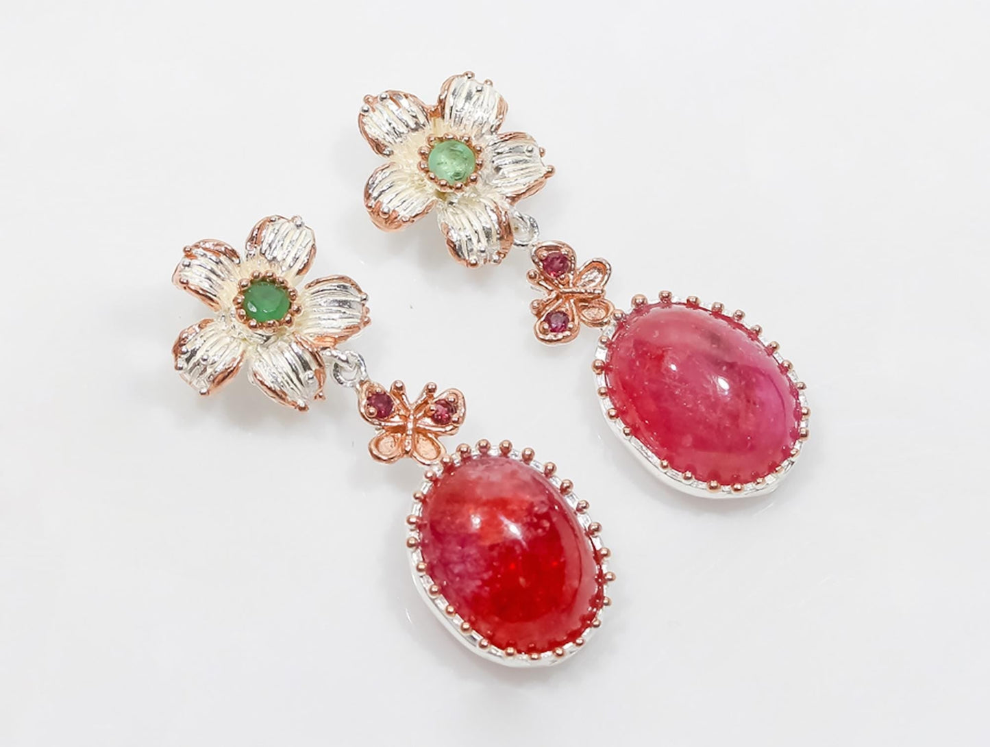 925 Sterling Silver Ruby Flower Earrings
