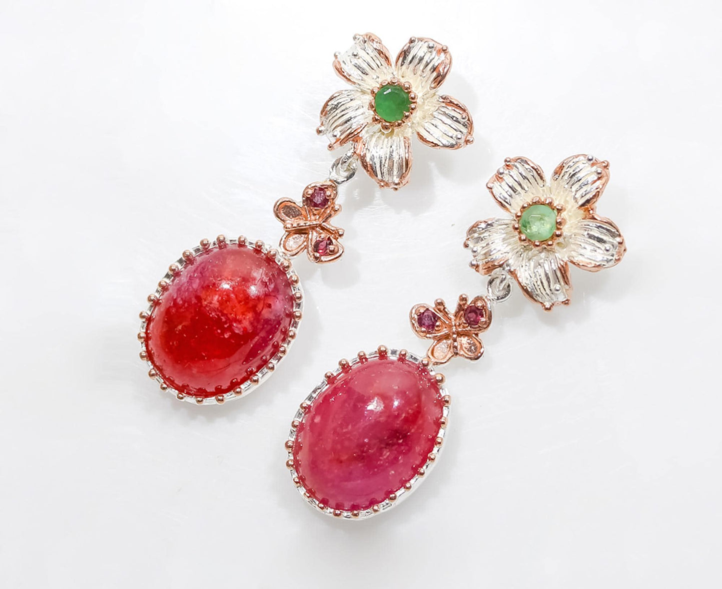 925 Sterling Silver Ruby Flower Earrings