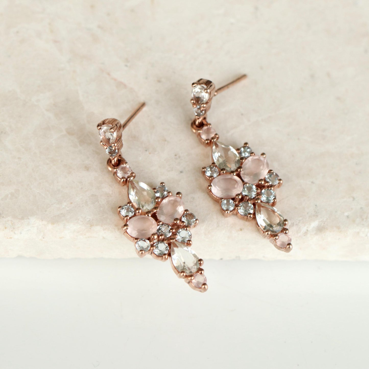 925 Sterling Silver Rose Quartz Drop Earrings