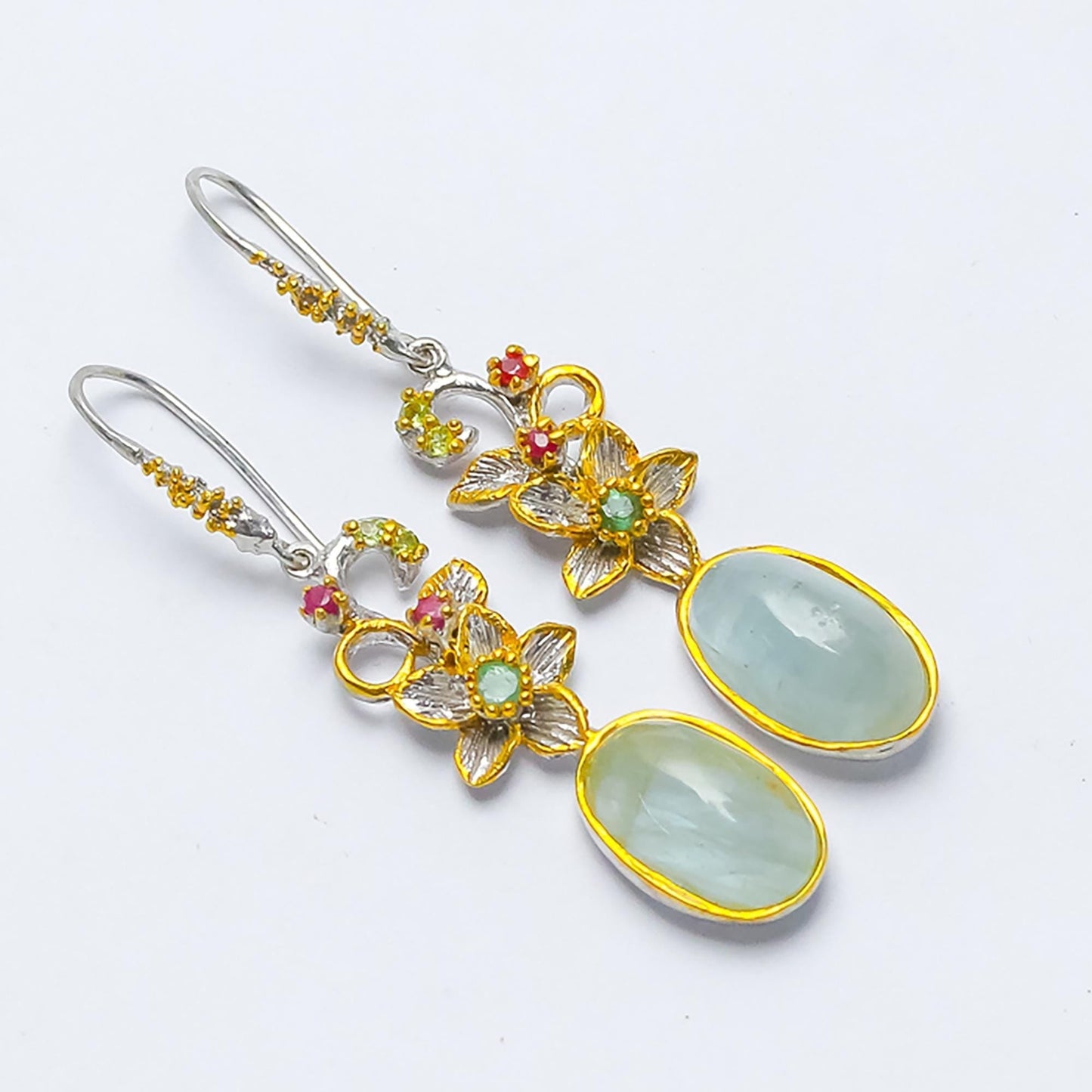 925 Sterling Silver Aquamarine Flower Earrings
