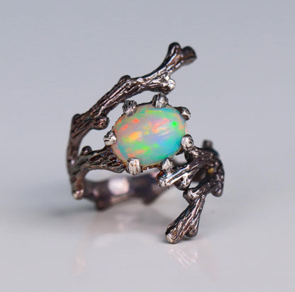 925 sterling silver fire opal branch ring