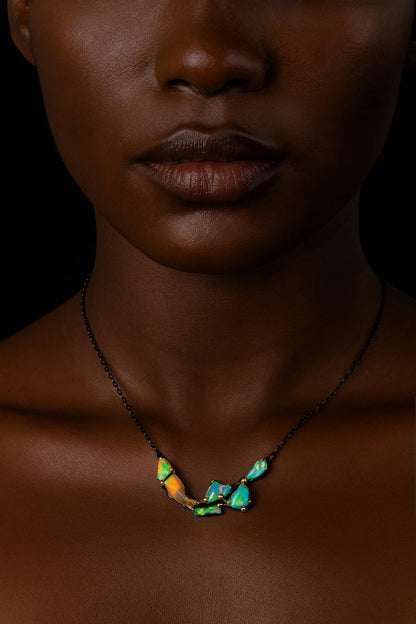 925 sterling silver raw fire opal unique necklace