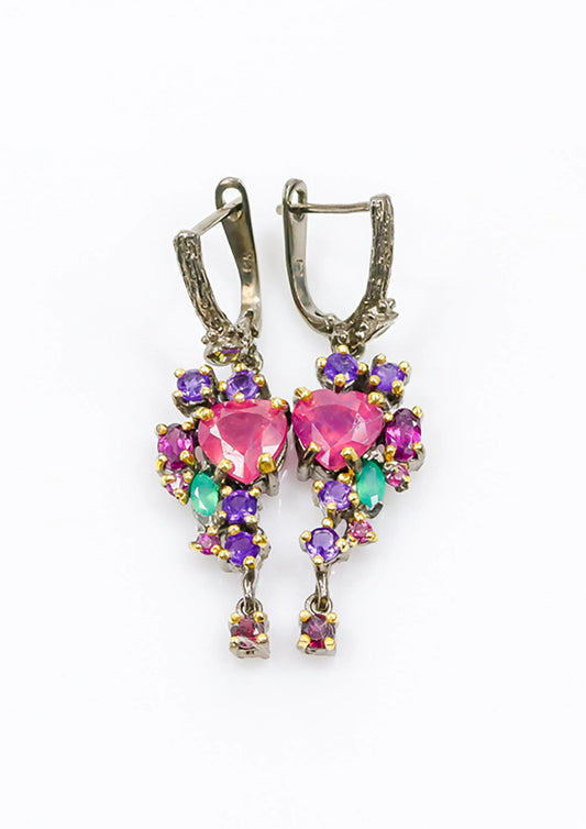 925 Sterling Silver Ruby Heart Earrings