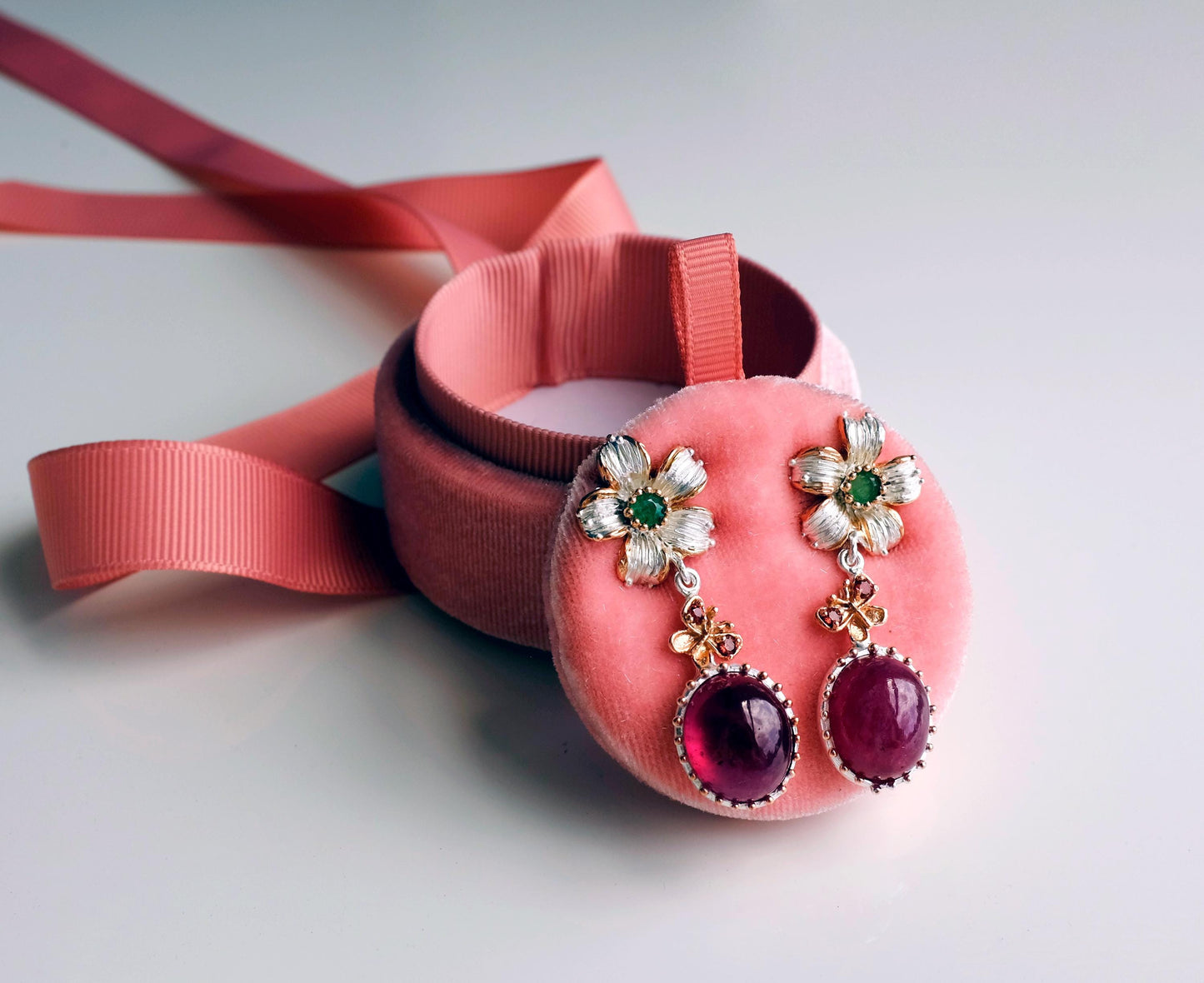 925 Sterling Silver Ruby Flower Earrings