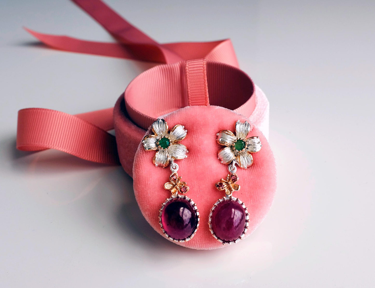 925 Sterling Silver Ruby Flower Earrings