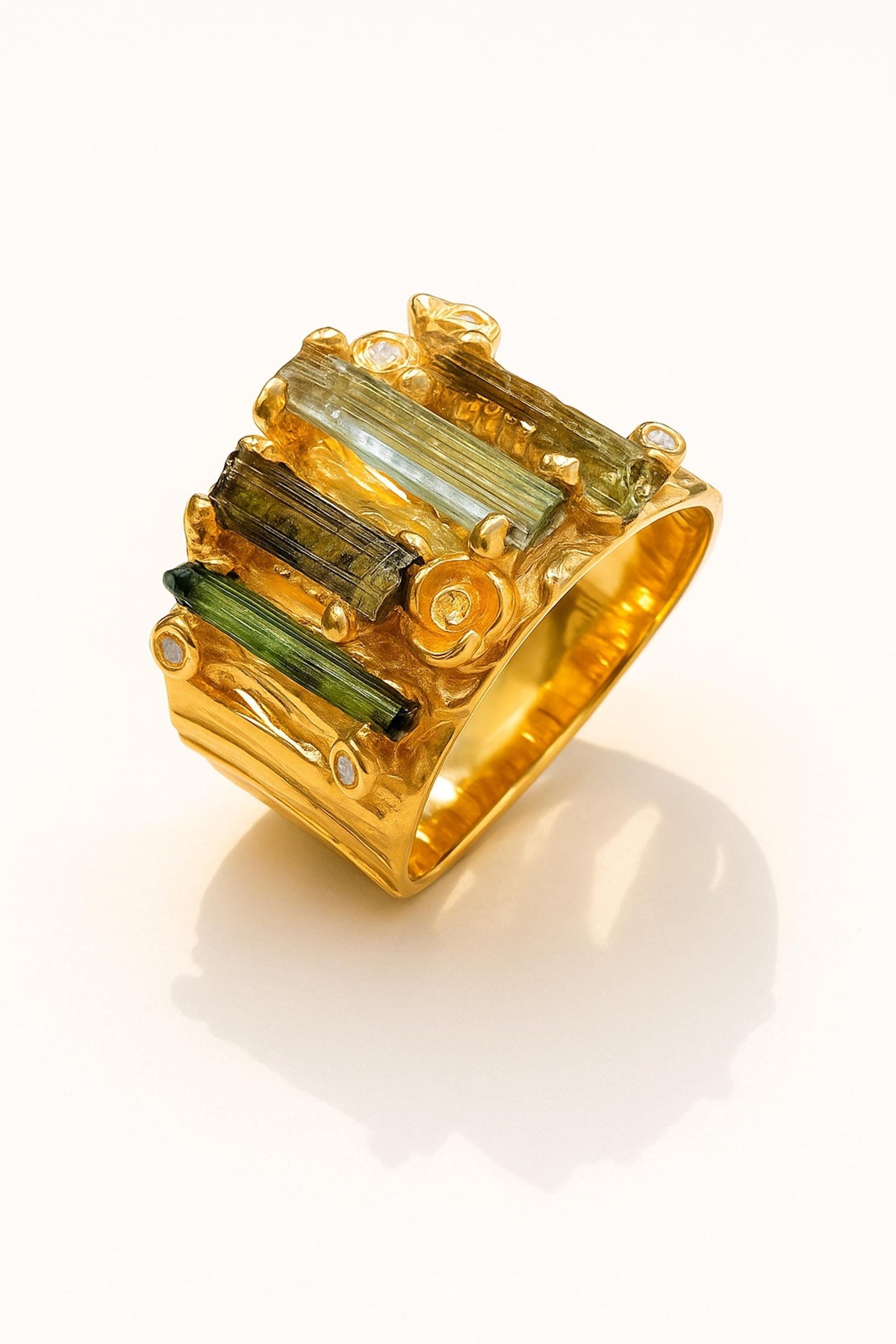 925 sterling silver raw green tourmaline ring