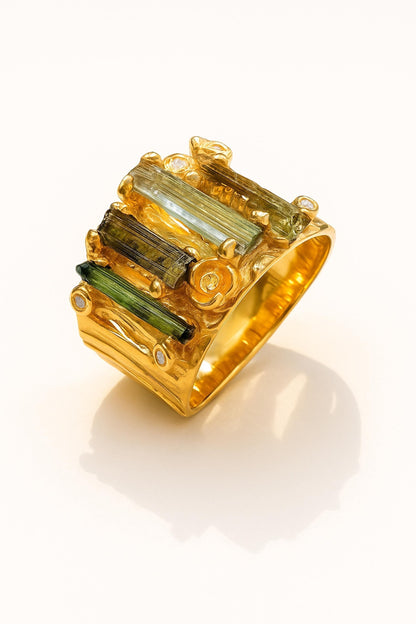 925 sterling silver raw green tourmaline ring