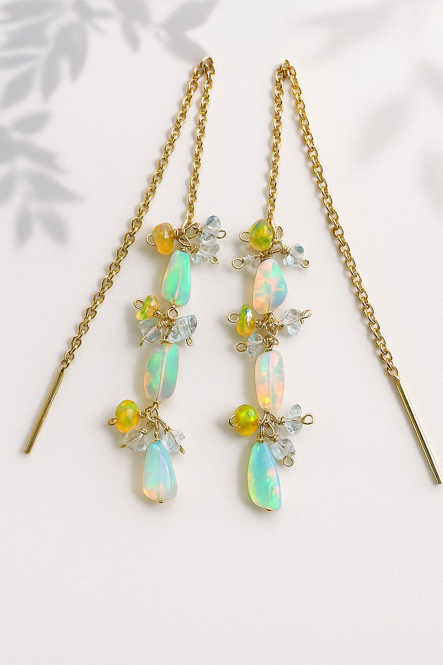 925 Sterling Silver Rainbow Opal Gold Earrings