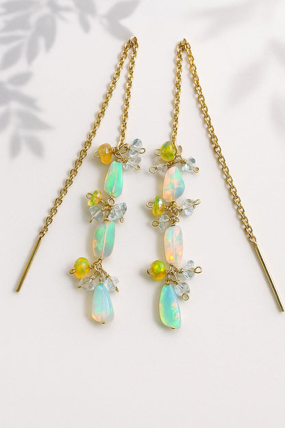 925 Sterling Silver Rainbow Opal Gold Earrings