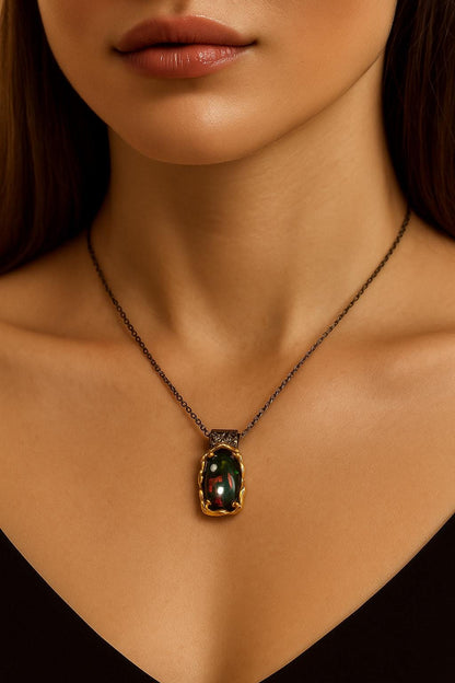 925 Sterling Silver Black Opal Textured Necklace