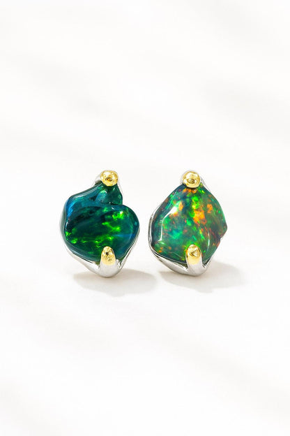 925 Sterling Silver Raw Black Opal Stud Earrings