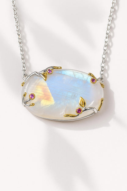 925 Sterling Silver Moonstone Rainbow Necklace