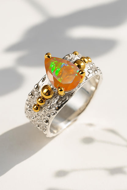 925 sterling silver orange opal wide band ring