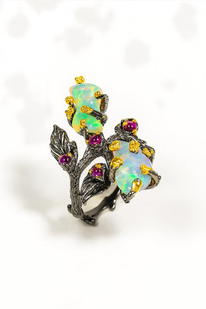 925 Sterling Silver Fire Opal Branch Ring