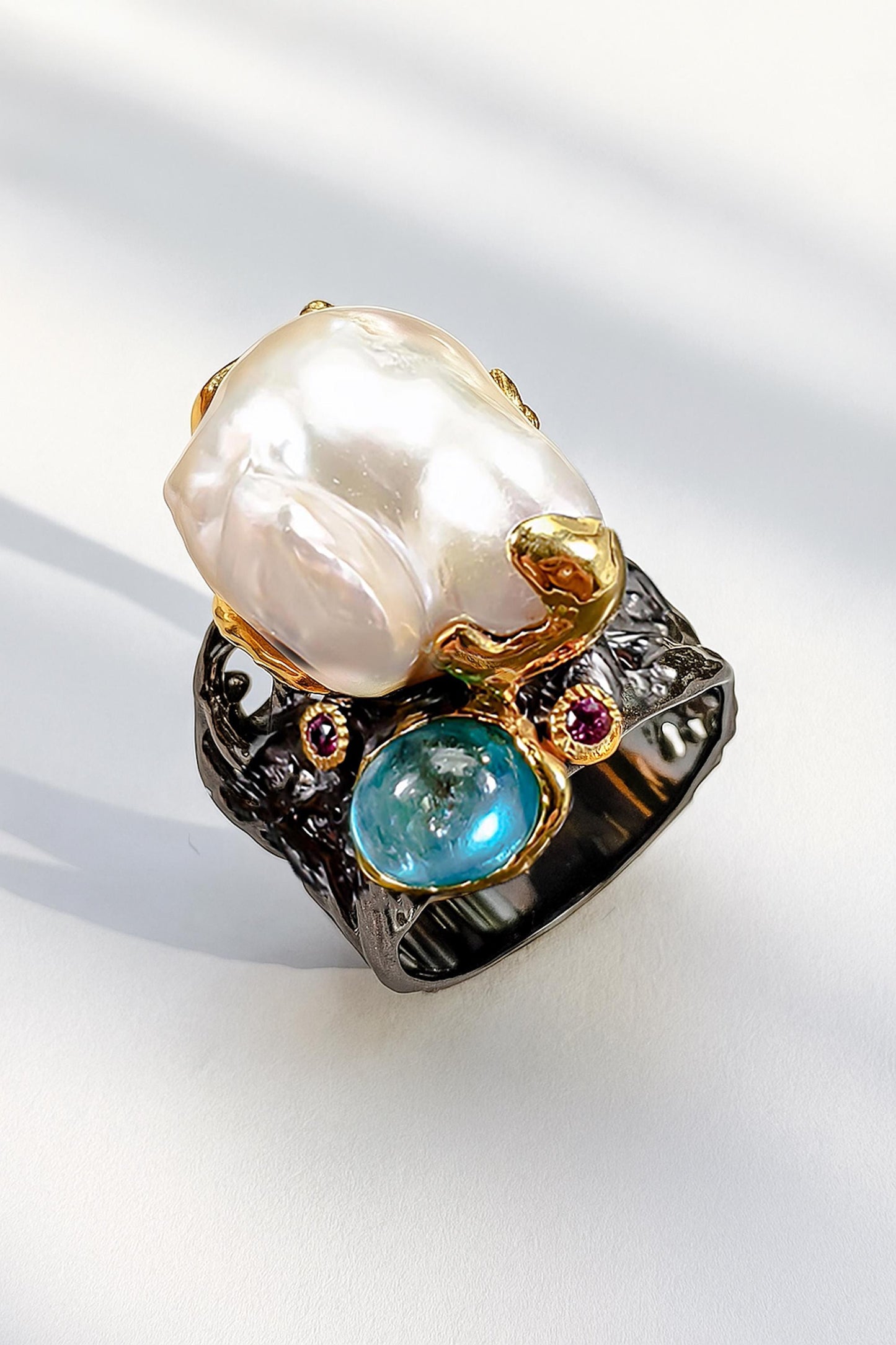 925 Sterling Silver Baroque Pearl Chunky Ring
