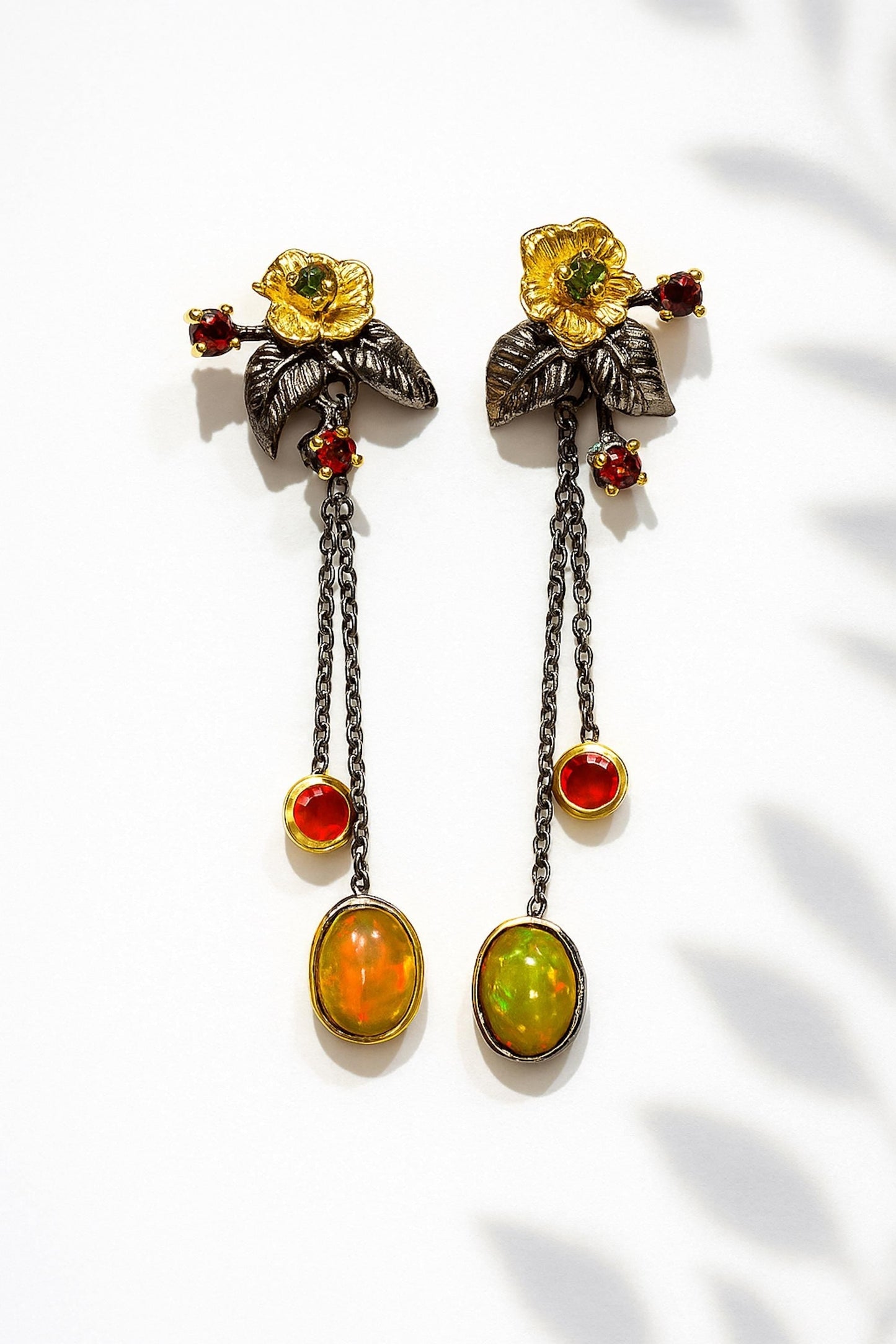 925 Sterling Silver Fire Opal Flower Earrings