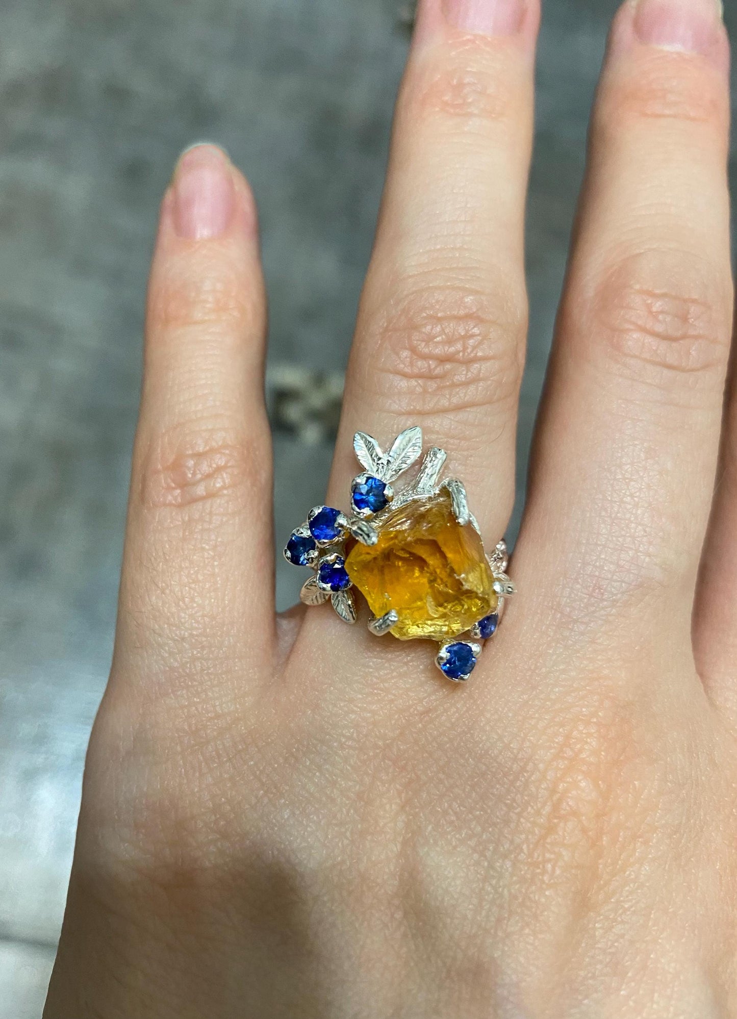 925 sterling silver yellow citrine rough branch ring