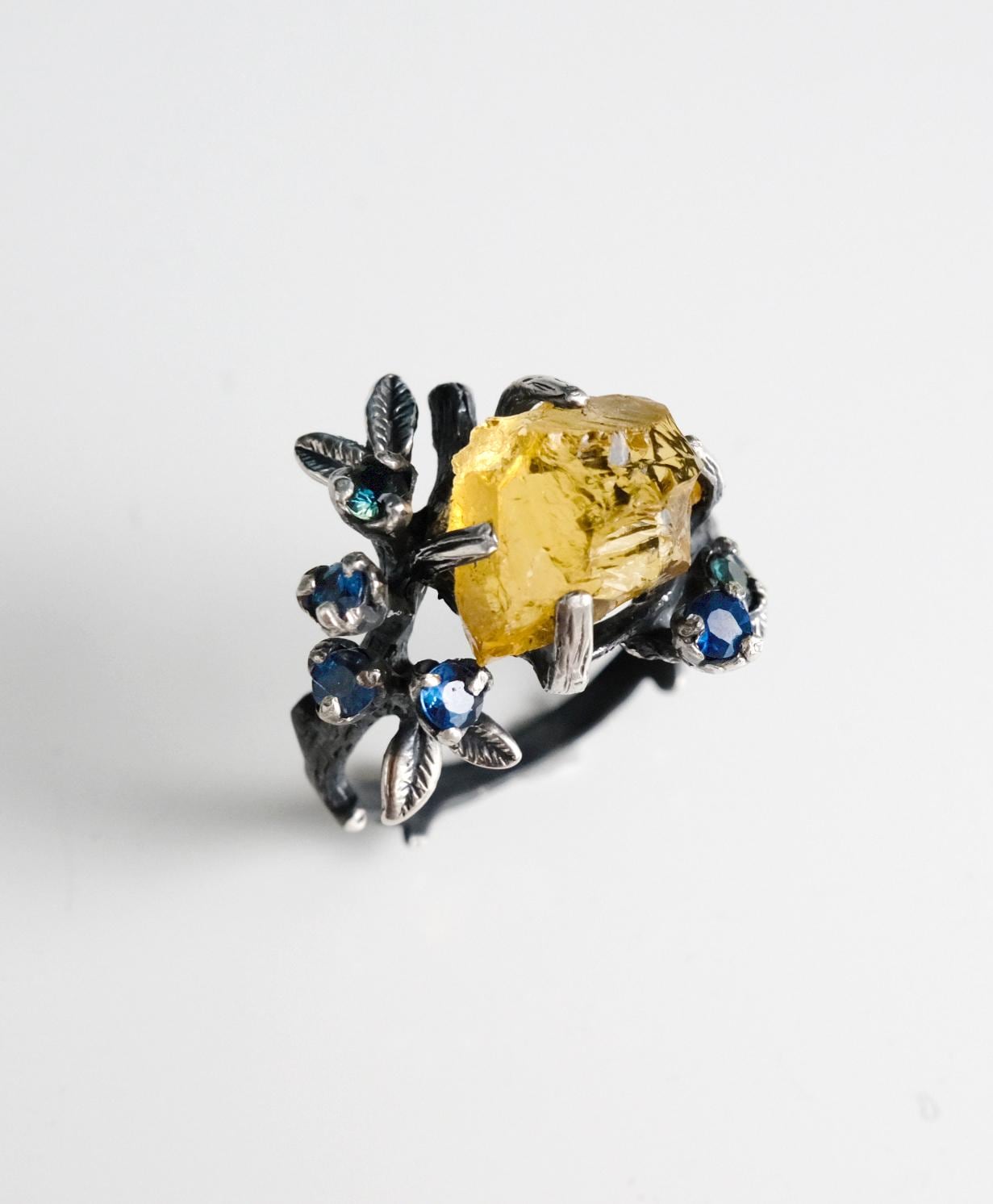 925 sterling silver yellow citrine rough branch ring