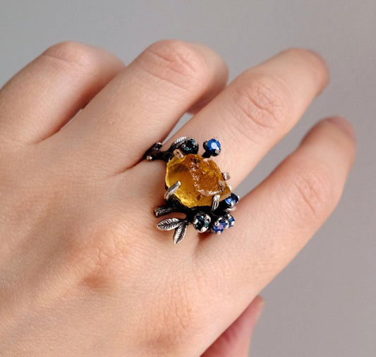 925 sterling silver yellow citrine rough branch ring