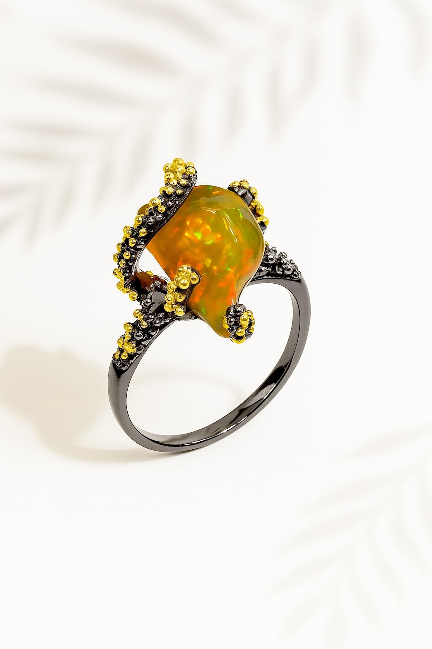 925 Sterling Silver Raw Fire Opal Octopus Ring
