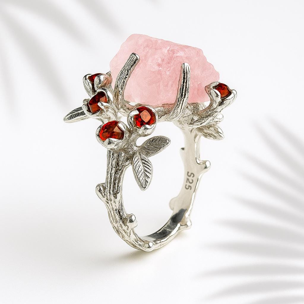 925 sterling silver pink morganite branch ring