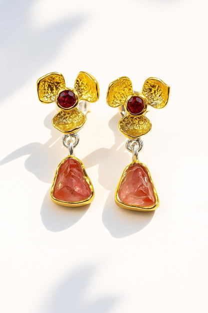 925 Sterling Silver Raw Pink Tourmaline Earrings